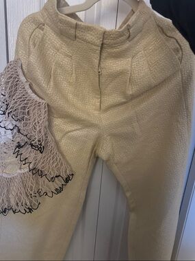 Textured Cream High-Waist Trousers
